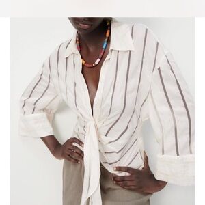 Striped Tie-Front Blouse Zara